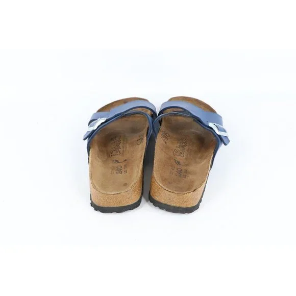 Vintage Birkis Birkenstock Womens 6 Distressed Leather Cross Strap Sandals Blue - Picture 6 of 10